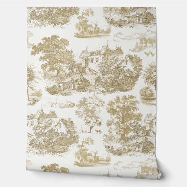 Papel Pintado Chateau francés clásico beige vintage (Desenrollar)