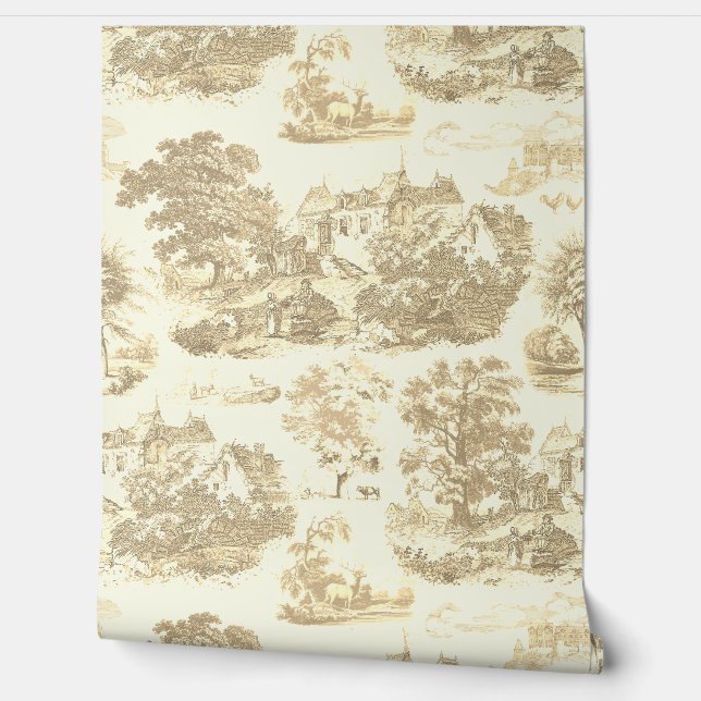 Papel Pintado Chateau francés clásico beige vintage (Desenrollar)
