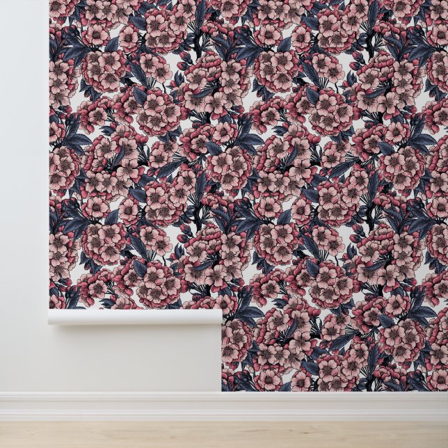Papel Pintado Cherry blossom in pink and blue (Solicitud)