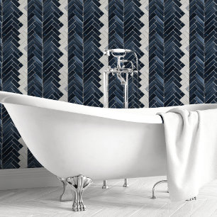 Papel Pintado Chevron de espina de arenque azul marino y blanco