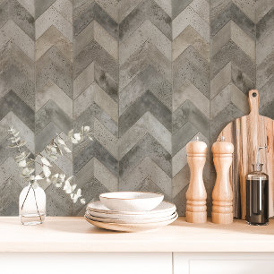 Papel Pintado Chevron en espiga de hormigón gris