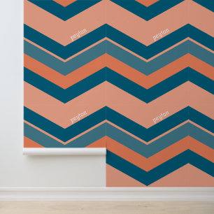 Papel Pintado Chevron retro - azul melocotón