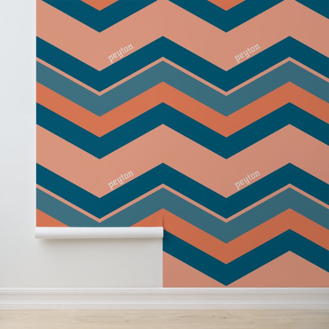 Papel Pintado Chevron retro - azul melocotón (Solicitud)