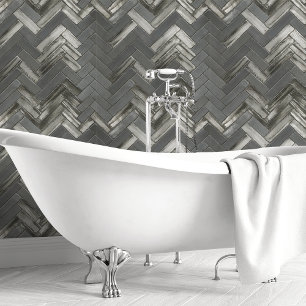 Papel Pintado Chevron y espina de pescado metálico gris oscuro