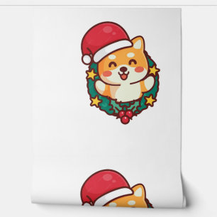 Papel Pintado Chiba chiba chiba inu sonriendo con Gorra navideño