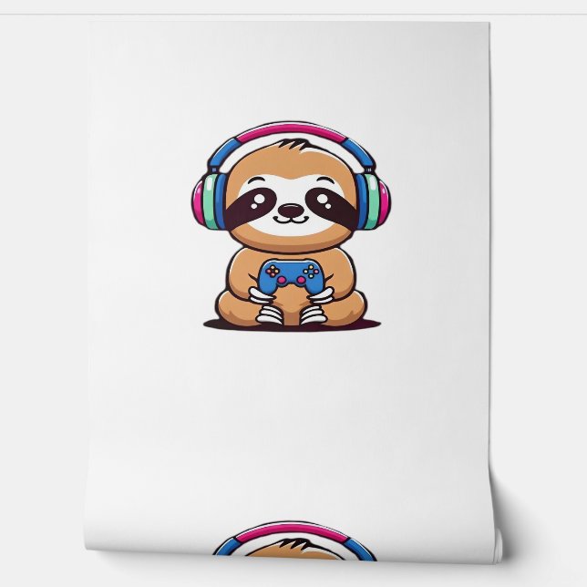 Papel Pintado Chibi Kawaii Sloth Gamer - Animal gracioso con (Desenrollar)