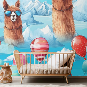 Papel Pintado Chic acuarela Llama y patrón de cactus del desiert