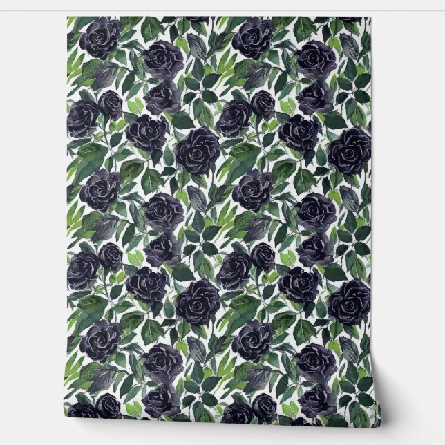 Papel Pintado Chic black rose watercolor design (Desenrollar)