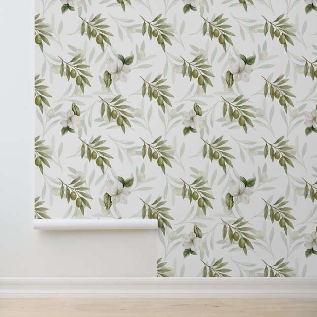 Papel Pintado Chic de Acuarela de Olivo Sage Atemporal  (Solicitud)