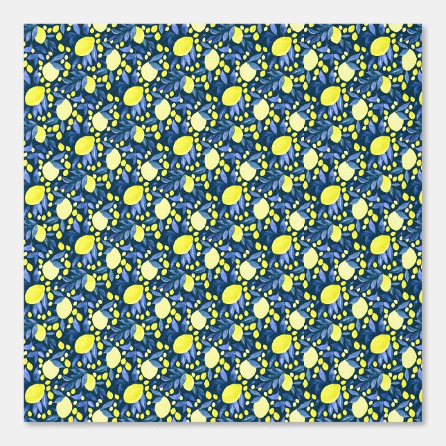 Papel Pintado Chic Mediterráneo Rústico Limones Hoja Azul (Anverso)