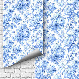Papel Pintado Chic Navy Blue French Toile Roses Floral Wallpaper