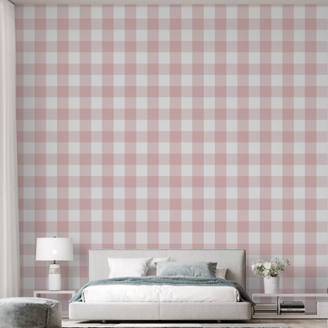 Papel Pintado Chica 6" Gingham de cuadros rosa claro (Dormitorio)