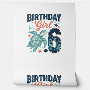 Papel Pintado Chica Cumpleañera 6 Diseño Vectorial Tortuga Marin