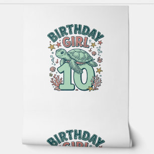 Papel Pintado Chica Cumpleaños 10 Tortuga Marina Grabado Vintage