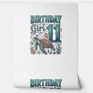 Papel Pintado Chica Cumpleaños 11 Tortuga Marina Grabado Vintage