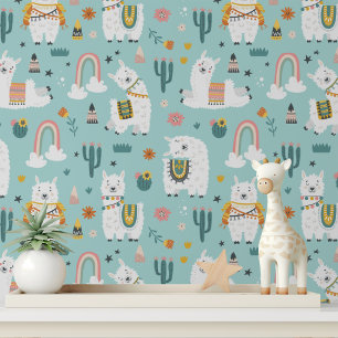 Papel Pintado Chica Cute Alpaca Patrón de niños modernos