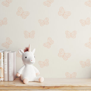 Papel Pintado Chica Mariposa Boho Suave Beige Rosa Neutro
