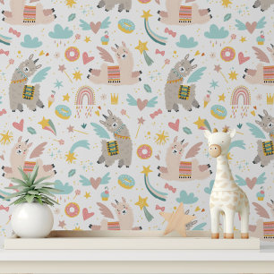 Papel Pintado Chicas de Llamas de Salto Cuto Patrón de Niños Mod