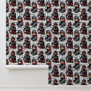 Papel Pintado Chicas Ninja Anime con diseño de patrón de texto