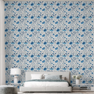 Papel Pintado Chinoiserie Blue Echinacea Pattern