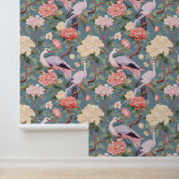 Chinoiserie Jade Flowers & Egrets Pattern
