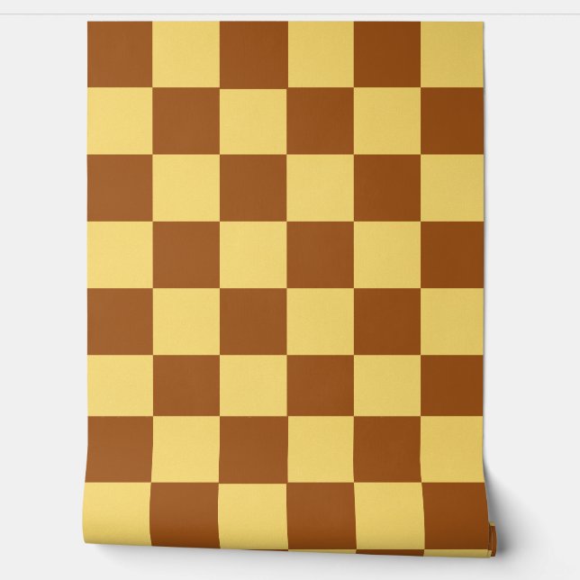 Papel Pintado Chocolate Brown and Butter Yellow Check Retro (Desenrollar)
