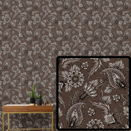 Papel Pintado Chocolate Floral Paisley Elegante Marrón Oscuro Cl