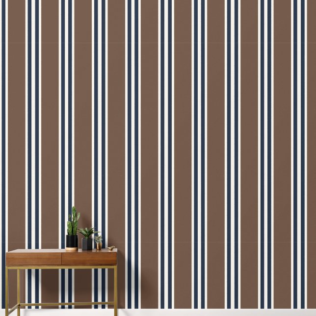 Papel Pintado Chocolate & Navy Double Rugby Stripe  (Pasillo)