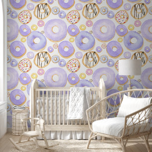 Papel Pintado Chocolate picado con llovizna y donuts morados