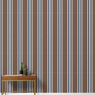 Papel Pintado Chocolate y Azul Marino Doble Raya de Rugby