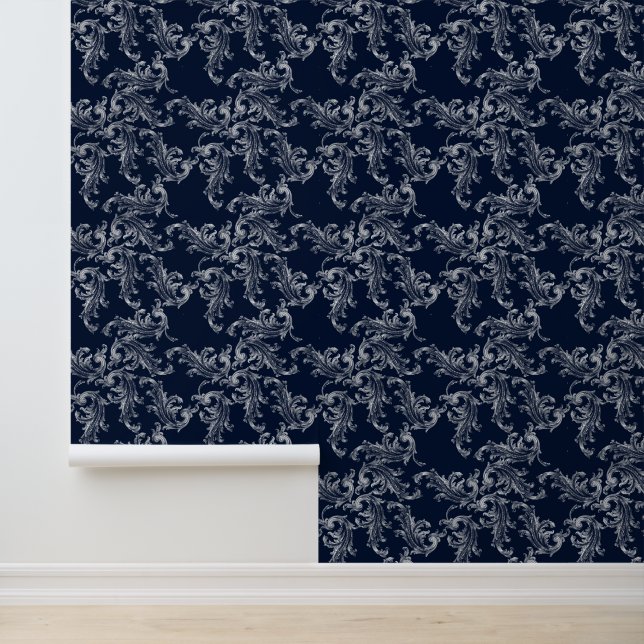 Papel Pintado Christmas Navy Bow Velvet Pattern (Solicitud)