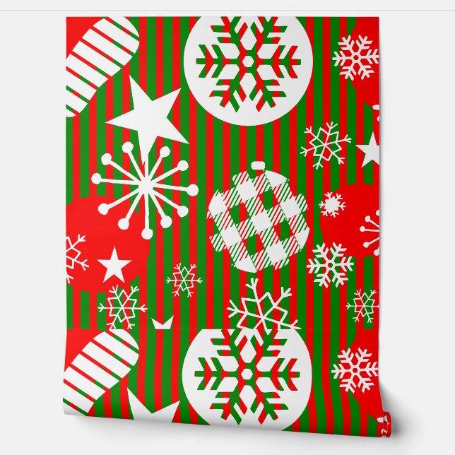 Papel Pintado Christmas Wallpaper – Joy to the World Red & Green (Desenrollar)