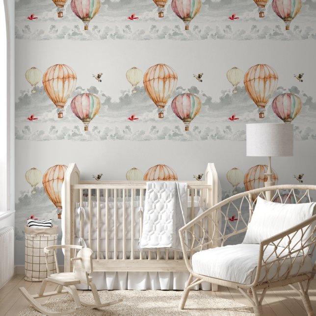 Papel Pintado Cielo de nubes Balones de aire caliente Aves (Niños)