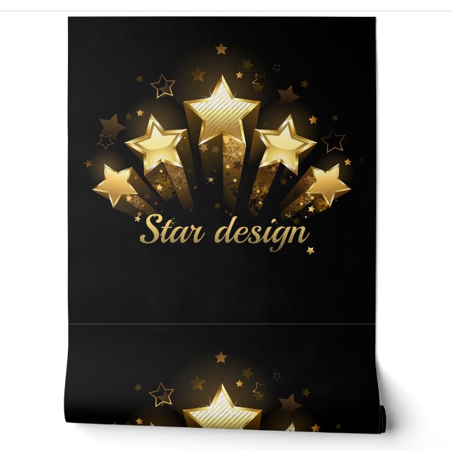Papel Pintado Cinco estrellas de oro en negro (Desenrollar)