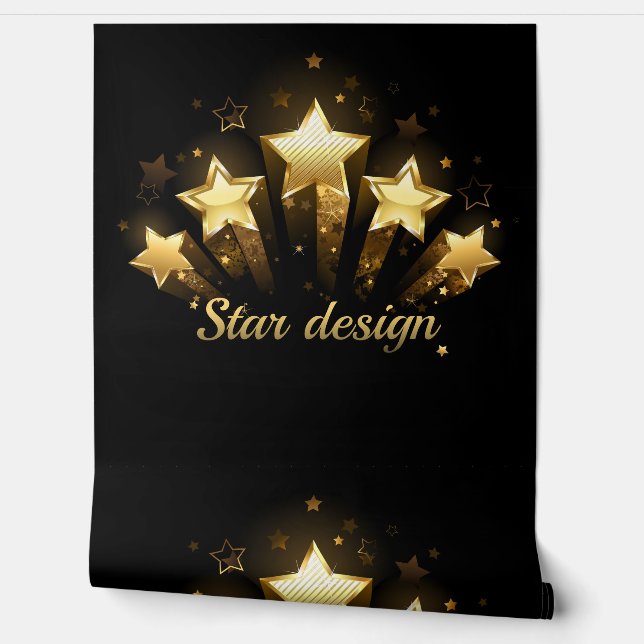 Papel Pintado Cinco estrellas de oro en negro (Desenrollar)