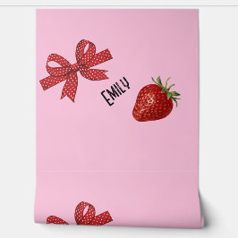 Papel Pintado Cinta roja y blanca con fresa