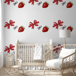 Papel Pintado Cinta roja y blanca con fresa