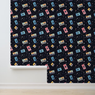 Papel Pintado Cintas de cassette retro en espacio cósmico