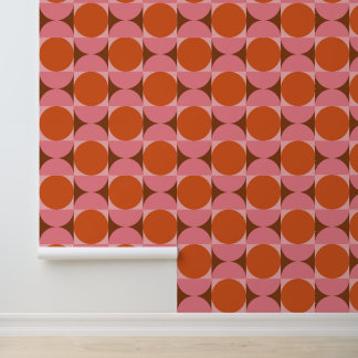 Papel Pintado Círculos abstractos de mediados de siglo rosa y na