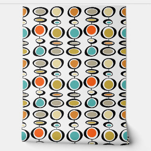Papel Pintado Círculos abstractos de turquesa Naranja negrita de