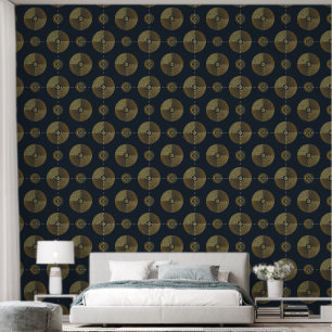 Papel Pintado Círculos Art Deco de Oro Moderno