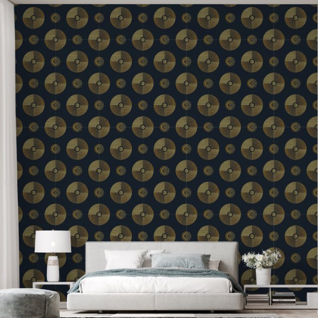 Papel Pintado Círculos Art Deco de Oro Moderno (Dormitorio)