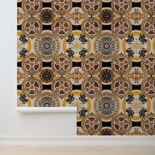 Papel Pintado Círculos beige marrones elegantes y ricos en arte  (Solicitud)