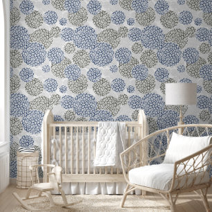 Papel Pintado Círculos con huella de piel de leopardo gris y azu