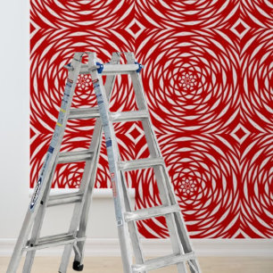 Papel Pintado Círculos espirales geométricos rojos y blancos par