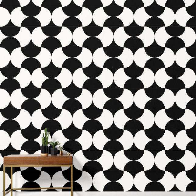 Papel Pintado Círculos geométricos Patrón blanco negro (Pasillo)