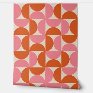 Papel Pintado Círculos Medios de Siglo Rosa y Naranja 