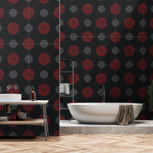 Papel Pintado Círculos modernos rojos y blancos Art Déco