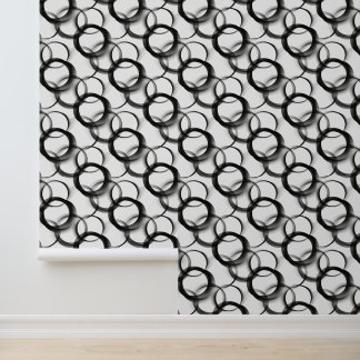 Papel Pintado Círculos superpuestos en negro y blanco: costura g