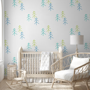 Papel Pintado Cirujano azul y verde bebé decorador pinos